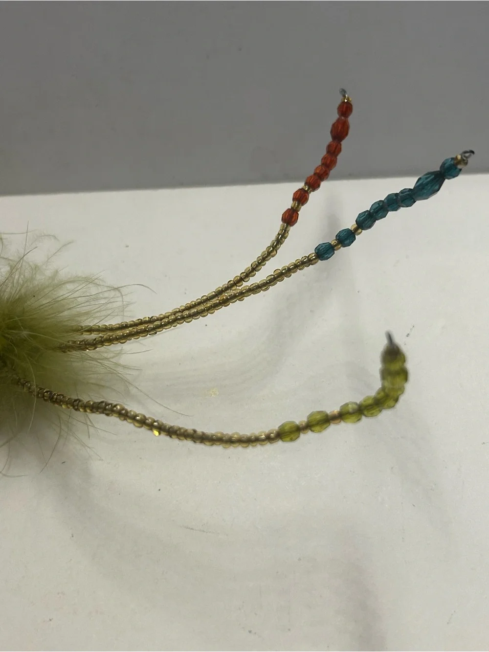 Iridescent Bird Ornaments Hummingbird with Feathered and Beaded Tails Vintage